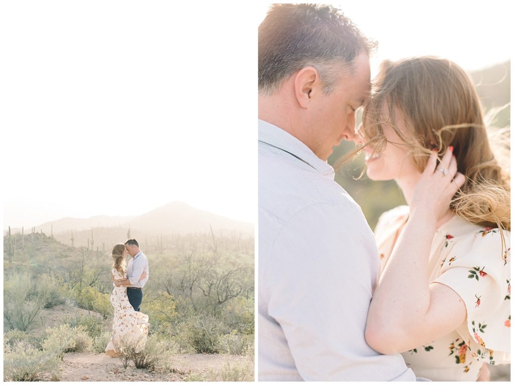 couple hugging in the windy desert