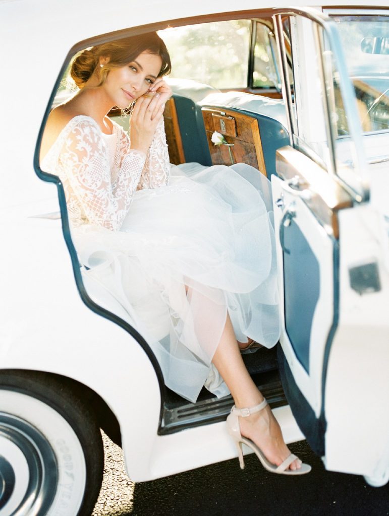 Bride in car
