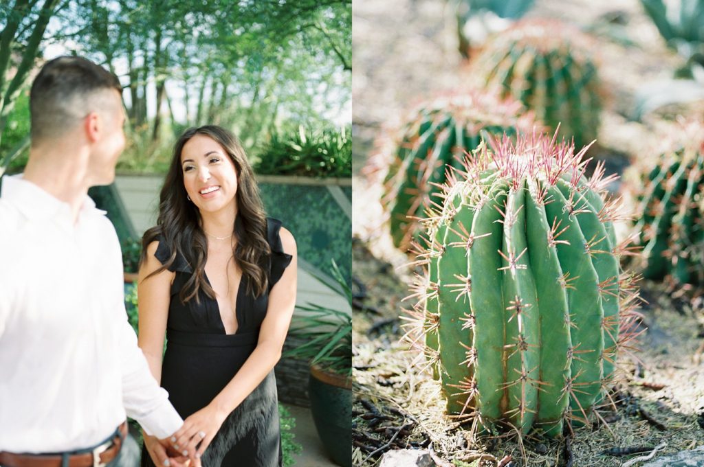 Girl laughing with fiancé and cactus