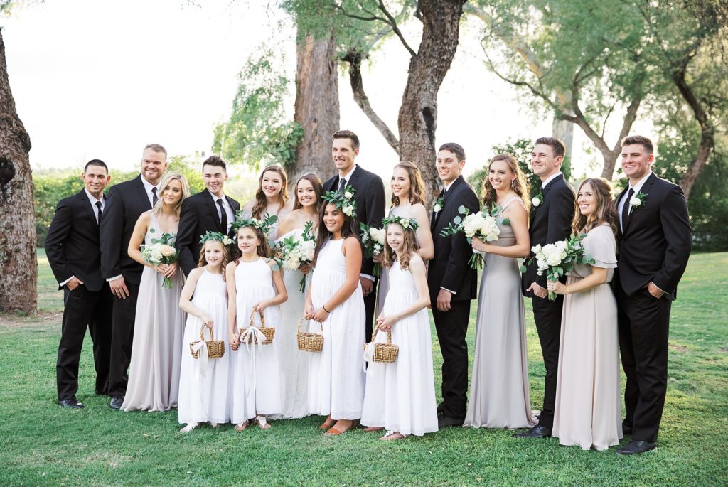 bridal party with flower girls 